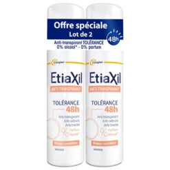 ANTI TRANSPIRANT TOLERANCE 48H Peau Sensible LOT DE 2 SPRAYS DE 150ML ETIAXIL