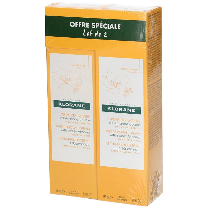 CREME DEPILATOIRE AMANDE DOUCE LOT 2X150ML KLORANE – Image 2