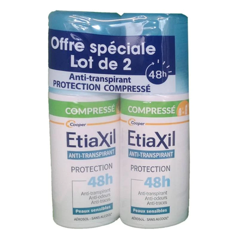 DEODORANT ANTI TRANSPIRANT 48H Peau Sensible LOT DE 2 Sprays Compressés De 100ml ETIAXIL