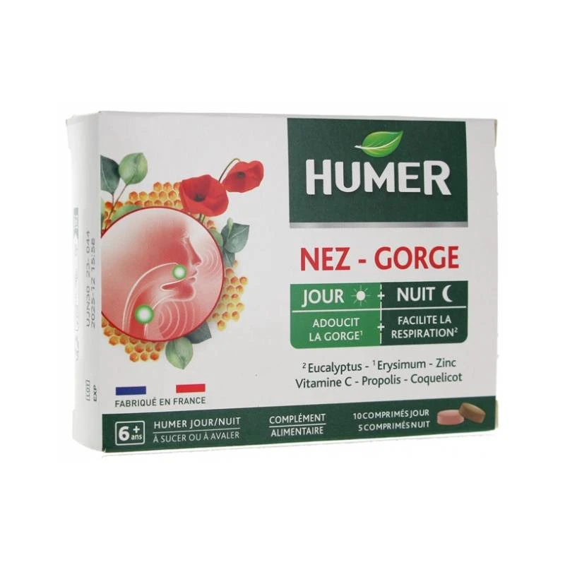 HUMER NEZ GORGE 15 COMPRIMES JOUR ET NUIT URGO