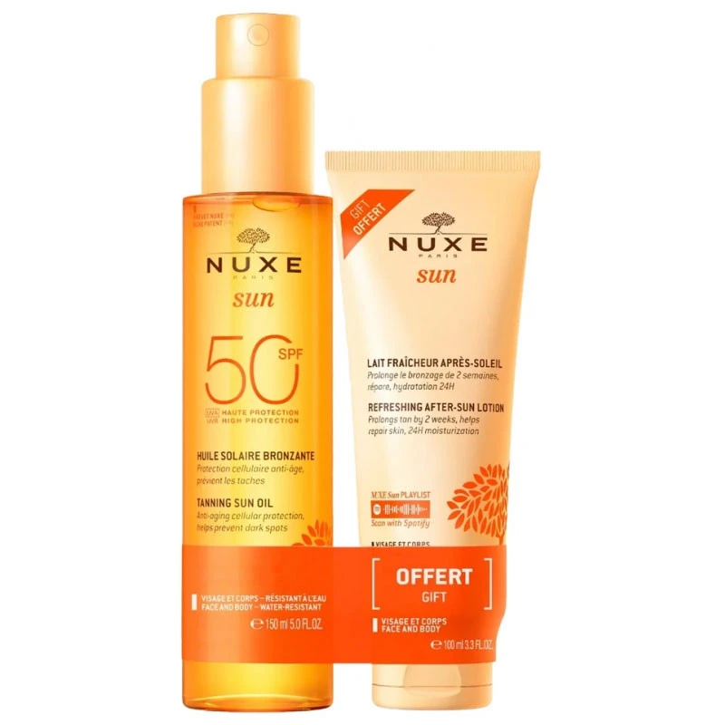 NUXE SUN HUILE BRONZANTE SPF50 150ML + LAIT FRAÎCHEUR APRES SOLEIL 100ML OFFERT NUXE